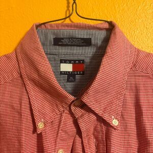 Tommy Hilfiger Mens XL Red Checkered Button Down Shirt Long Sleeve